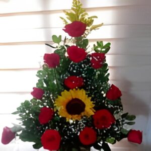 Arreglo 12 rosas y girasol R14